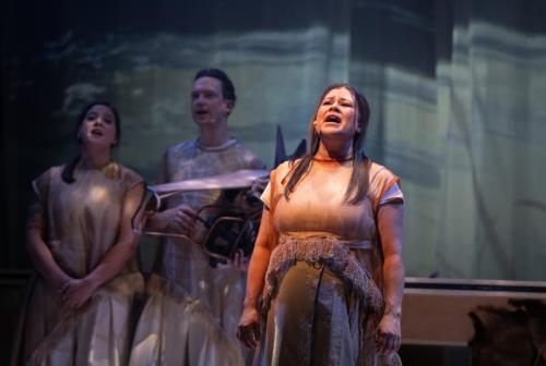 L to R - Rebecca Sadowski, Cole Alvis, Krystle Pederson (ensemble) in OU USED TO CALL ME MARIE...photo by Emily Cooper