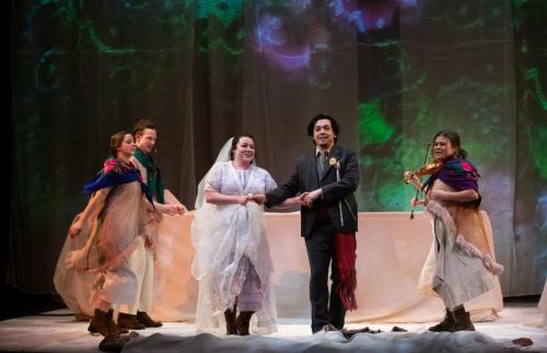 L to R - Rebecca Sadowski, Cole Alvis, Tai Amy Grauman as Iskwewo, Aren Okeymasim as Napew and Krystle Pederson in YOU USED TO CALL ME MARIE...photo by Emily Cooper