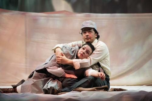 Tai Amy Grauman as Iskwewo  Aren Okemaysim as Napew in OU USED TO CALL ME MARIE...photo by Emily Cooper