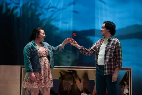 Tai Amy Grauman as Iskwewo  Aren Okeymasim as Napew in YOU USED TO CALL ME MARIE...photo by Emily Cooper